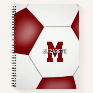 maroon white soccer team colors monogrammed notebook