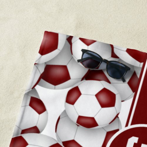 Maroon white soccer team colors sports pattern  beach towel