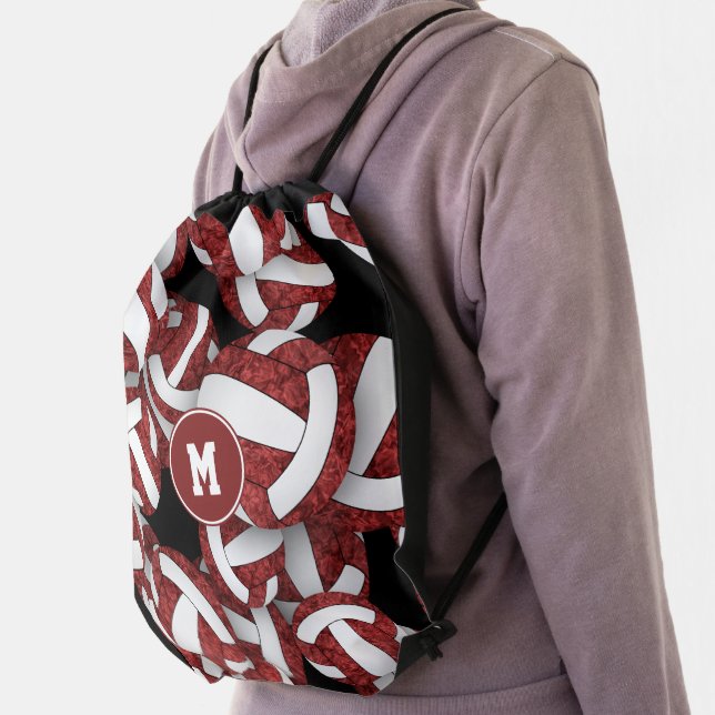 maroon white sports accessories girls volleyball drawstring bag (Insitu)