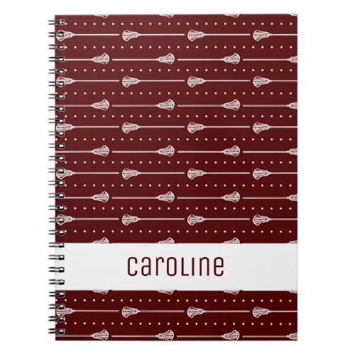 Maroon White Sticks and Dotted Lines Patterned Notebook