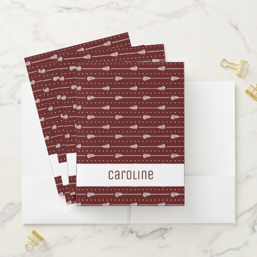 Maroon White Sticks and Dotted Lines Patterned Pocket Folder