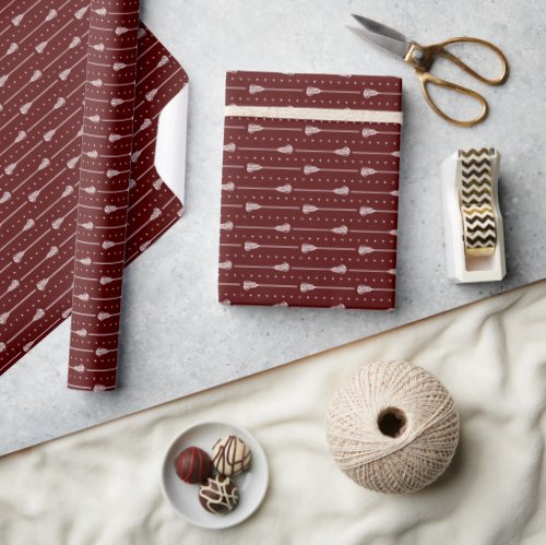 Maroon White Sticks and Dotted Lines Patterned Wrapping Paper