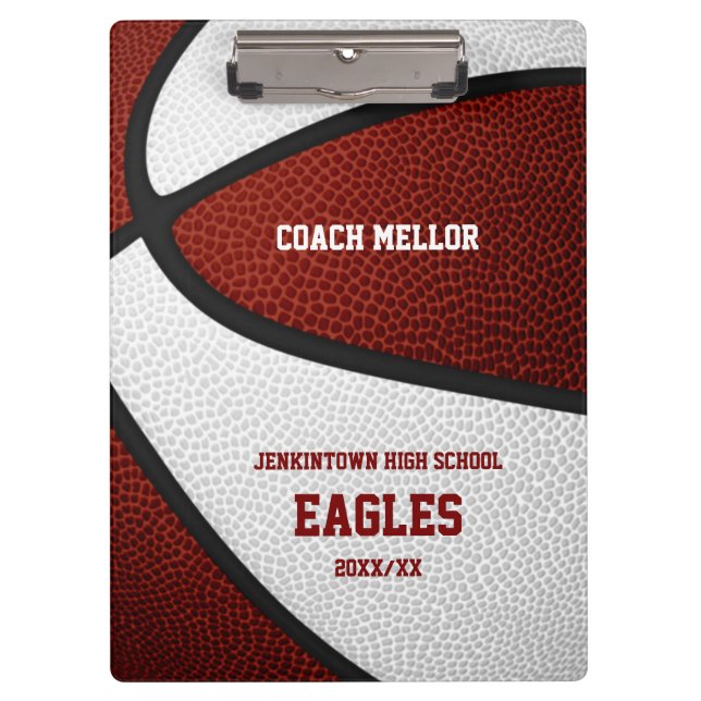 maroon white team colors basketball coach name clipboard (Front)