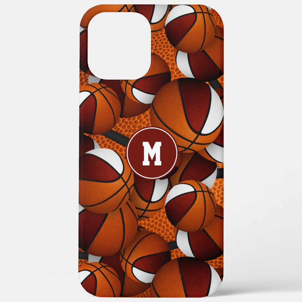 Maroon white team colors basketballs pattern iPhone case