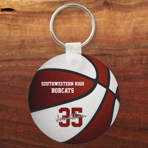 maroon white team colors boys girls basketball keychain