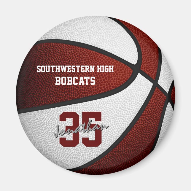 maroon white team colors boys girls basketball magnet (Front)
