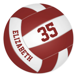 maroon white team colors boys girls volleyball classic round sticker