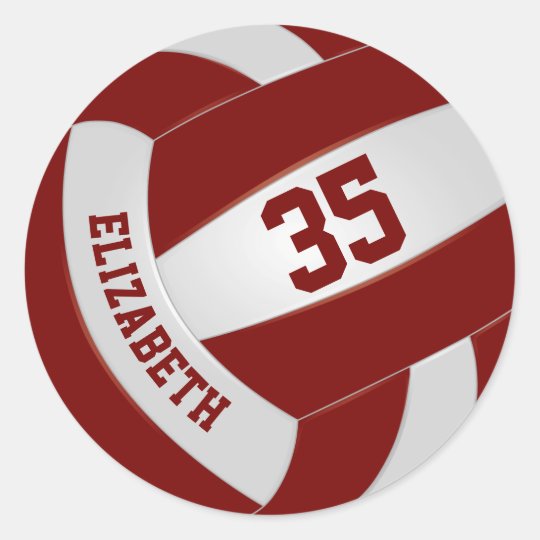maroon white team colors boys girls volleyball classic round sticker ...