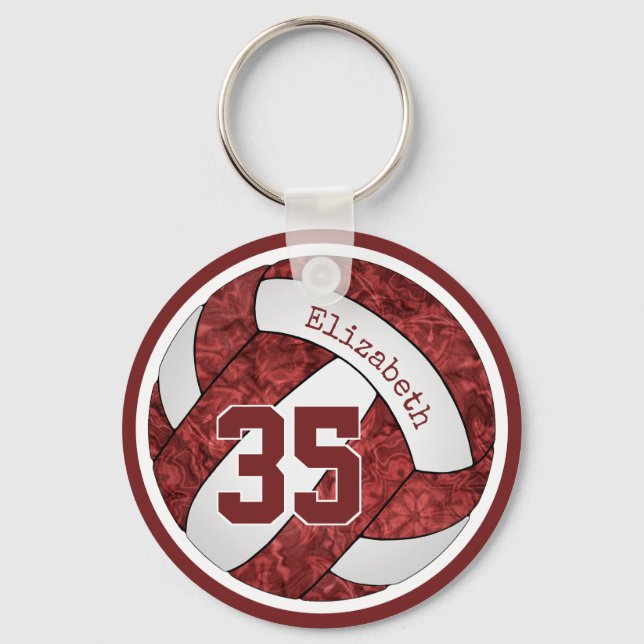 maroon white team colors custom girls volleyball keychain (Front)