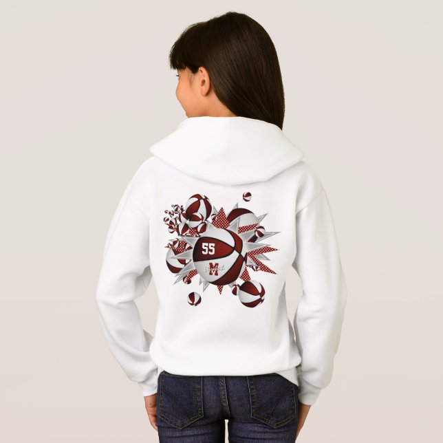 maroon white team colors girls basketballs stars hoodie (Back Full)