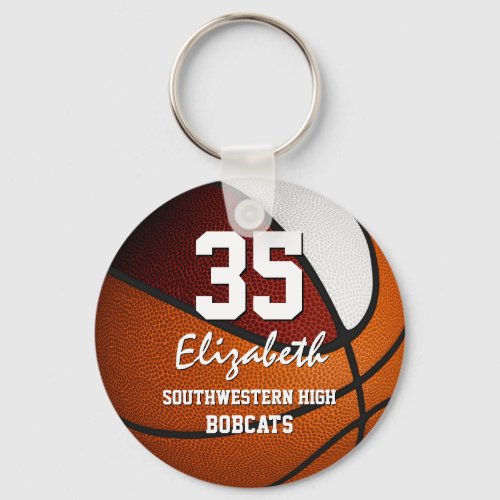 Maroon white team colors girls boys basketball keychain