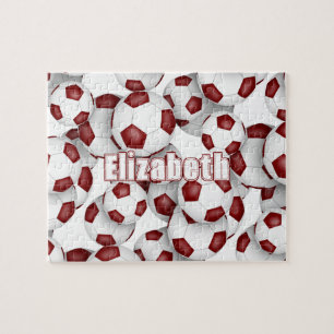 maroon white team colors girls boys soccer jigsaw puzzle