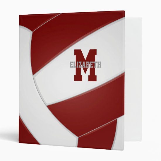 maroon white team colors girls boys volleyball 3 ring binder