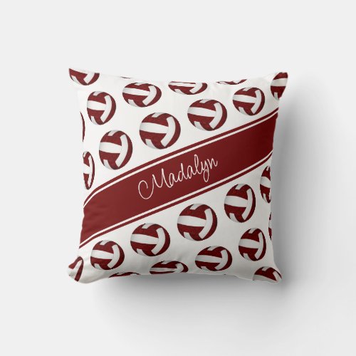 maroon white team colors girls I love volleyball Throw Pillow