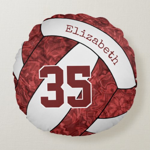 maroon white team colors girls volleyball room round pillow