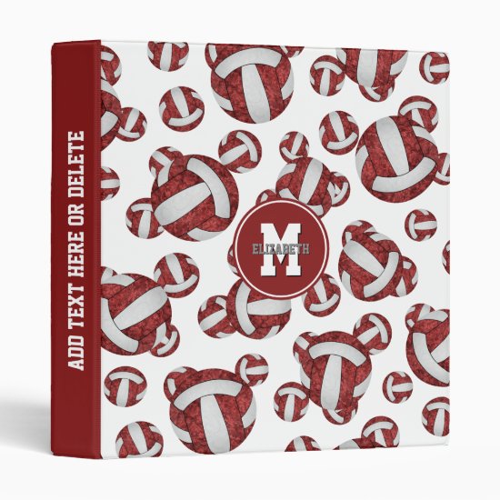 maroon white team colors girly volleyball 3 ring binder