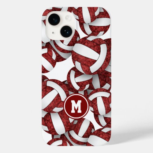 Maroon white team colors girly volleyballs Case_Mate iPhone 14 case
