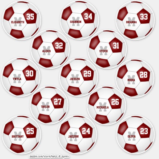 maroon white team colors individual soccer players sticker