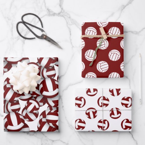 Maroon white team colors matching set volleyball wrapping paper sheets