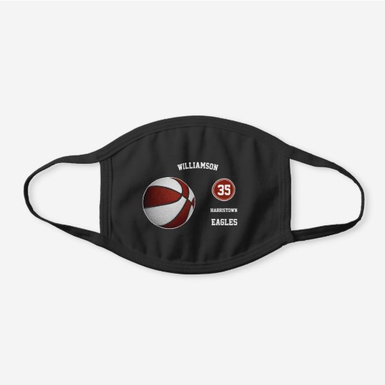 maroon white team colors personalized basketball black cotton face mask