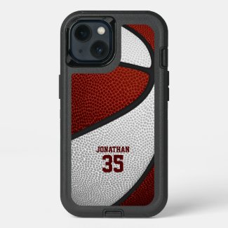 maroon white team colors personalized basketball OtterBox defender iPhone case