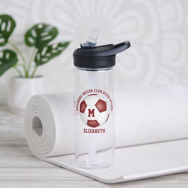 maroon white team colors personalized soccer  water bottle (Yoga)