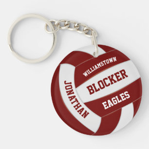 maroon white team colors personalized volleyball keychain