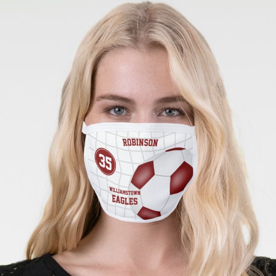 maroon white team colors player name soccer face mask