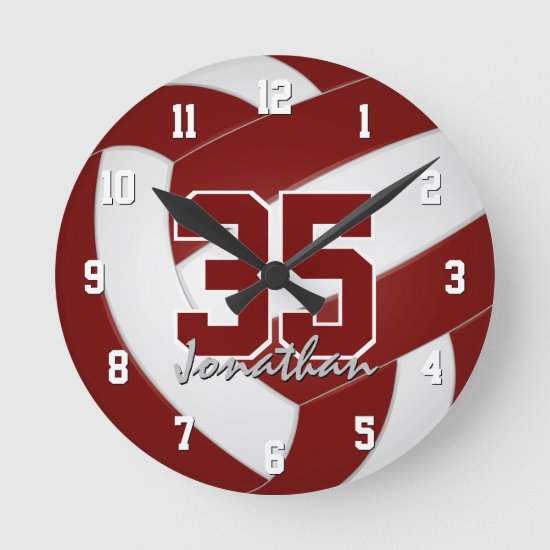 maroon white team colors players name volleyball round clock
