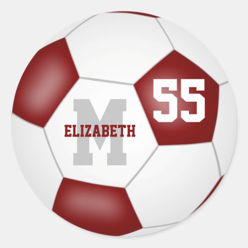 maroon white team colors soccer ball personalized classic round sticker
