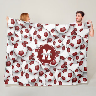 maroon white team colors soccer balls pattern fleece blanket