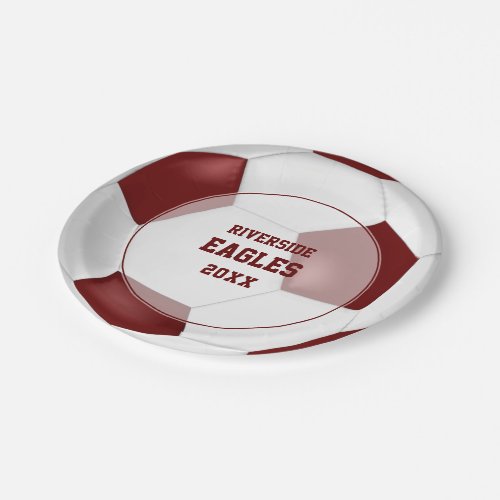 maroon white team colors soccer banquet paper plates