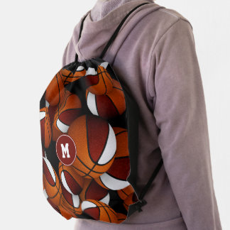 Maroon white team colors spirit kids basketball drawstring bag