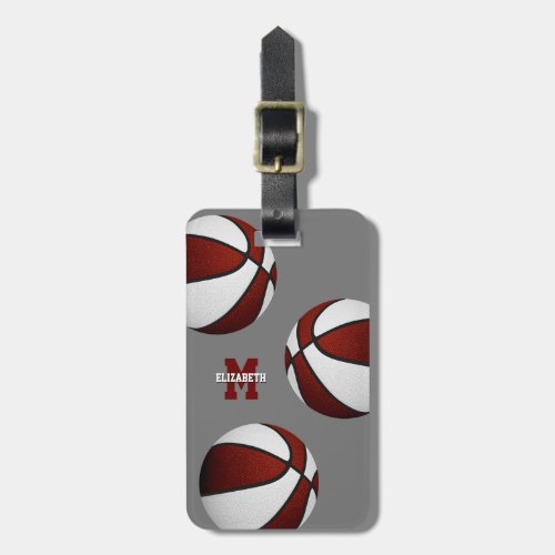 maroon white team colors travel basketball luggage tag