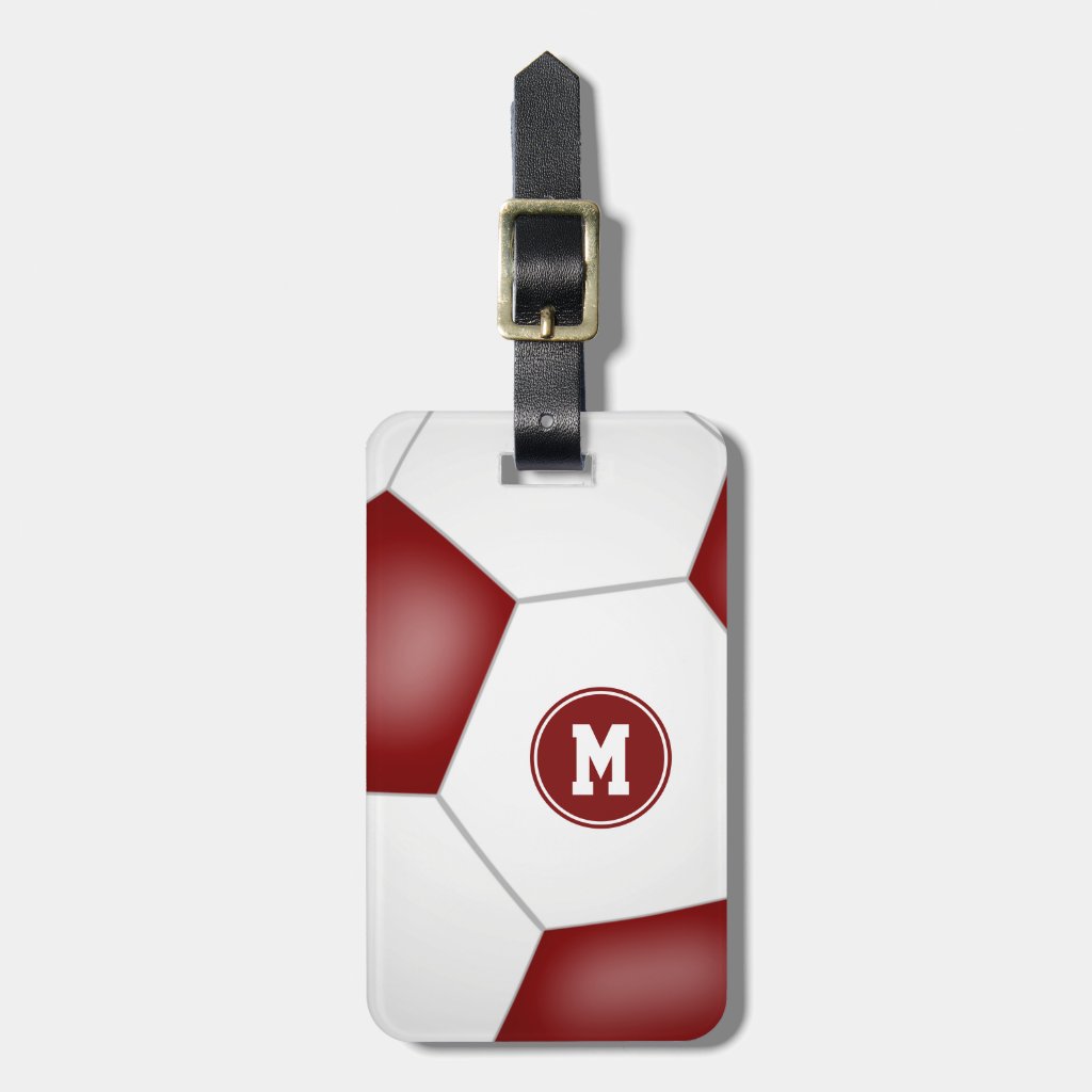 maroon white team colors travel soccer luggage tag