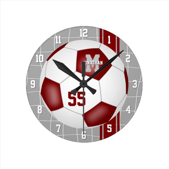 maroon white team colors varsity stripes soccer round clock
