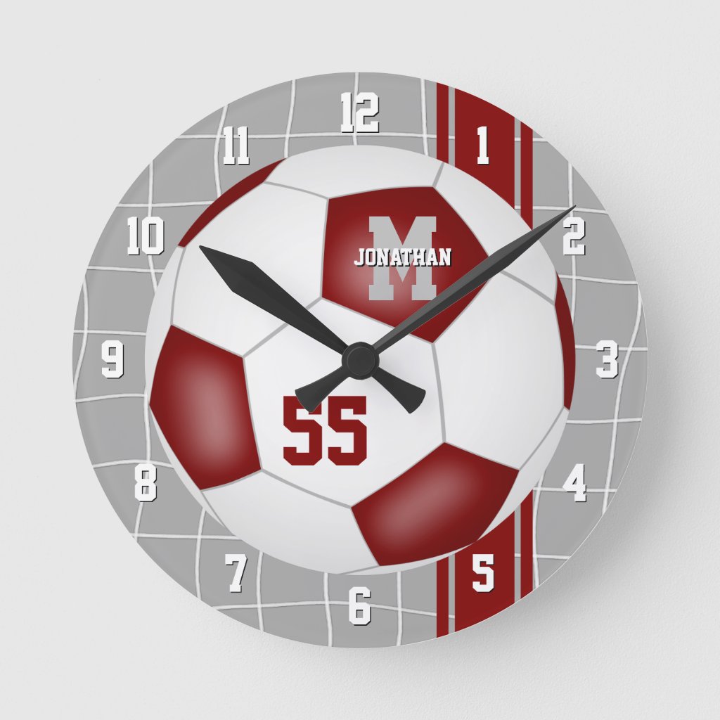maroon white team colors varsity stripes soccer round clock