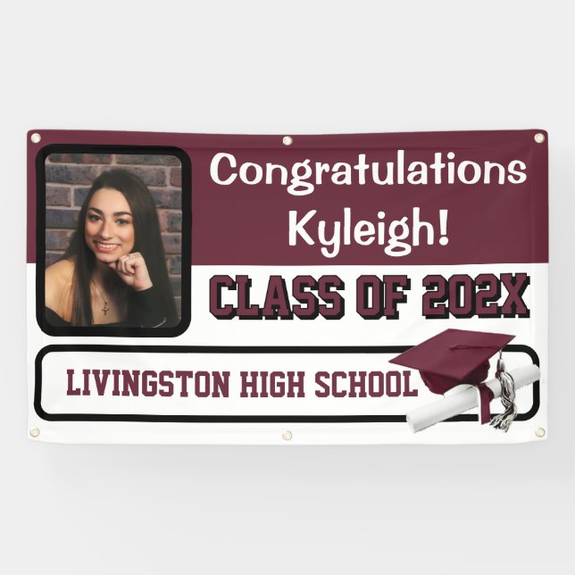 Maroon & White Vinyl Graduation Banner (Horizontal)