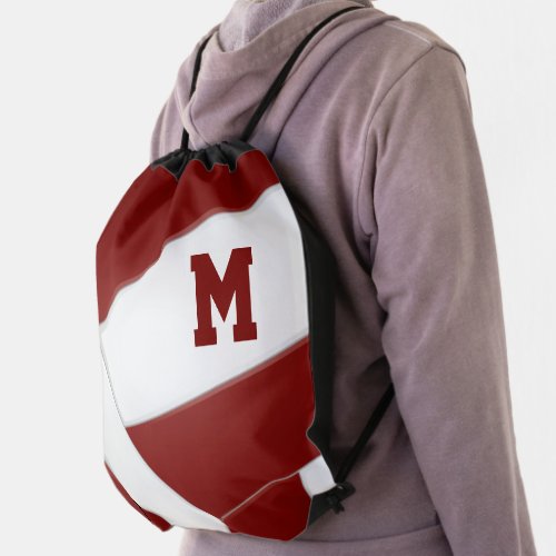 maroon white volleyball girl boy school colors drawstring bag