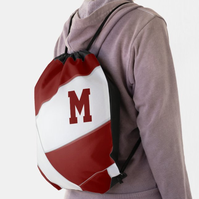 maroon white volleyball girl boy school colors drawstring bag (Insitu)