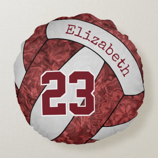 maroon white volleyball girla team colors round pillow | Zazzle