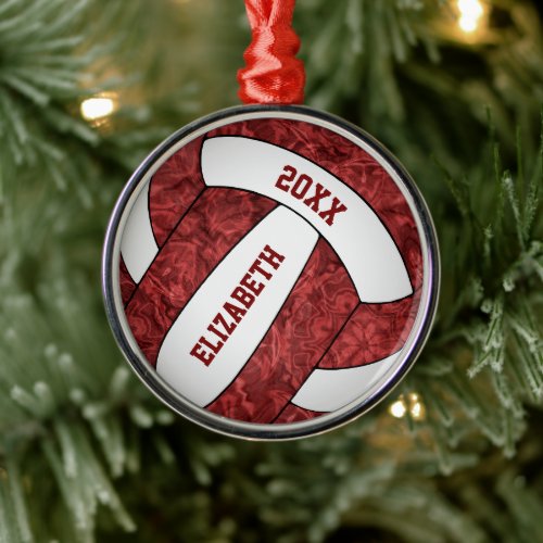 maroon white volleyball team colors girly metal ornament