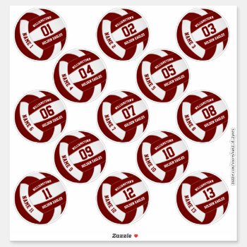 Maroon White Volleyball Team Colors Players Names Sticker by katz_d_zynes at Zazzle