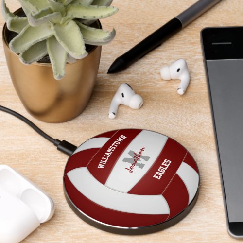 maroon white volleyball team name wireless charger 
