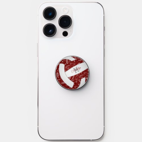 Maroon white volleyball w boho feathers flowers PopSocket