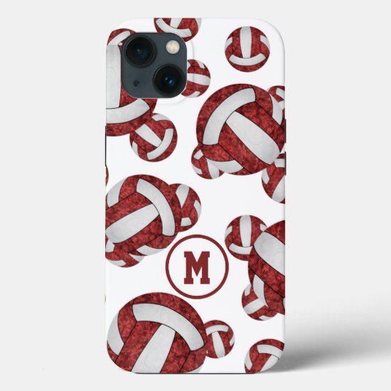 Maroon white volleyballs pattern gifts iPhone 13 case