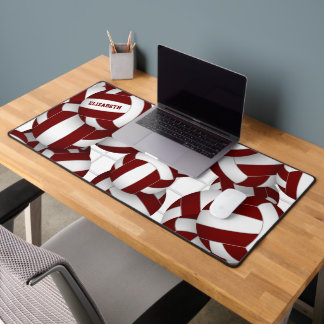 Maroon white volleyballs pattern personalized desk mat