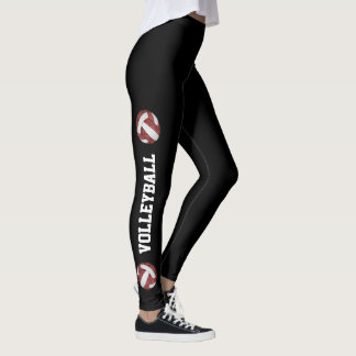 maroon white volleyballs w text up leg leggings