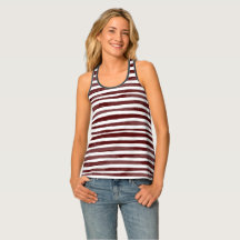 Maroon & White Watercolor Striped Racerback Top