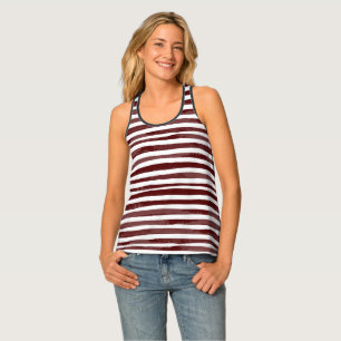 Maroon & White Watercolor Striped Racerback Top
